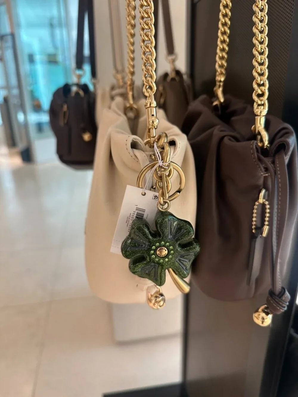 NWT! Coach CEA09 Four Leaf Clover Bag Charm In Brass/Green Multi With Dust Bag